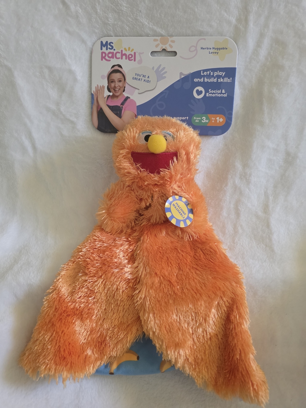 Rachel Orange Plush Herbie Huggable Lovey with Yellow Nose